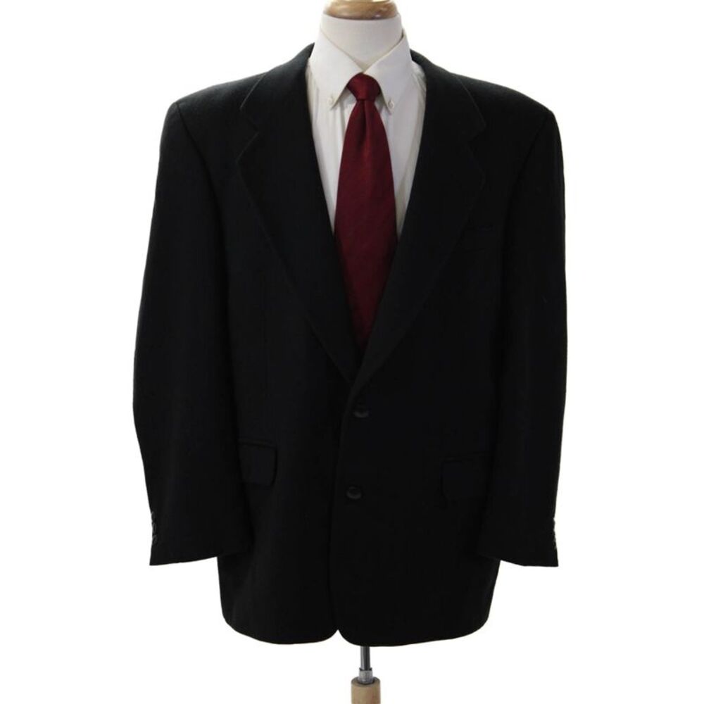 Vito Ruffolo Mens Classic Black Cashmere Blazer Button Collared Size 44
